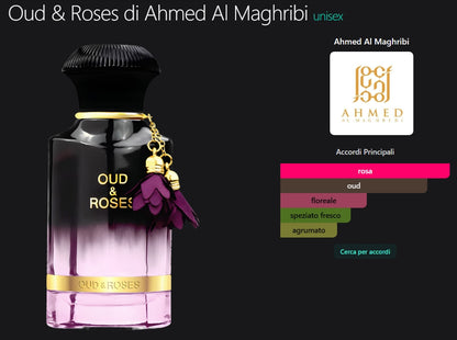 Profumo Unisex Ispirato a Oud & Roses di Ahmed Al Maghribi – EDP Floreale Legnoso 55ml | Uswa Fragranze